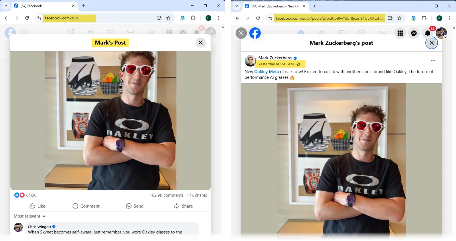 Facebook post popup view