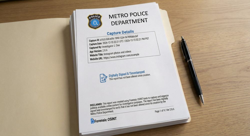 Click to view larger image Branded evidence report with organization logo and professional formatting