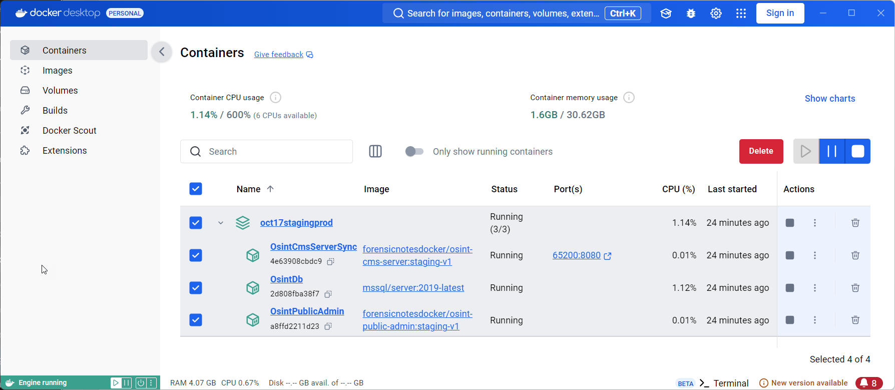 Docker Containers for Forensic OSINT Backend