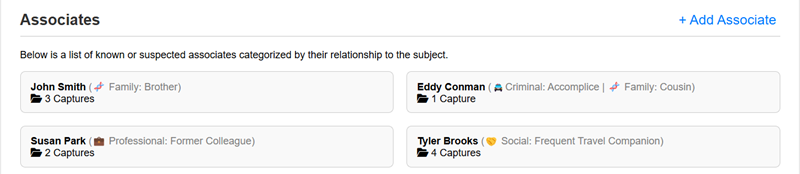 Click to view larger image Subject Dossier Screenshot (preview) - Associates Info