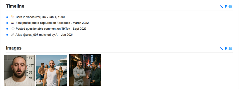 Click to view larger image Subject Dossier Screenshot (preview) - Timeline Info