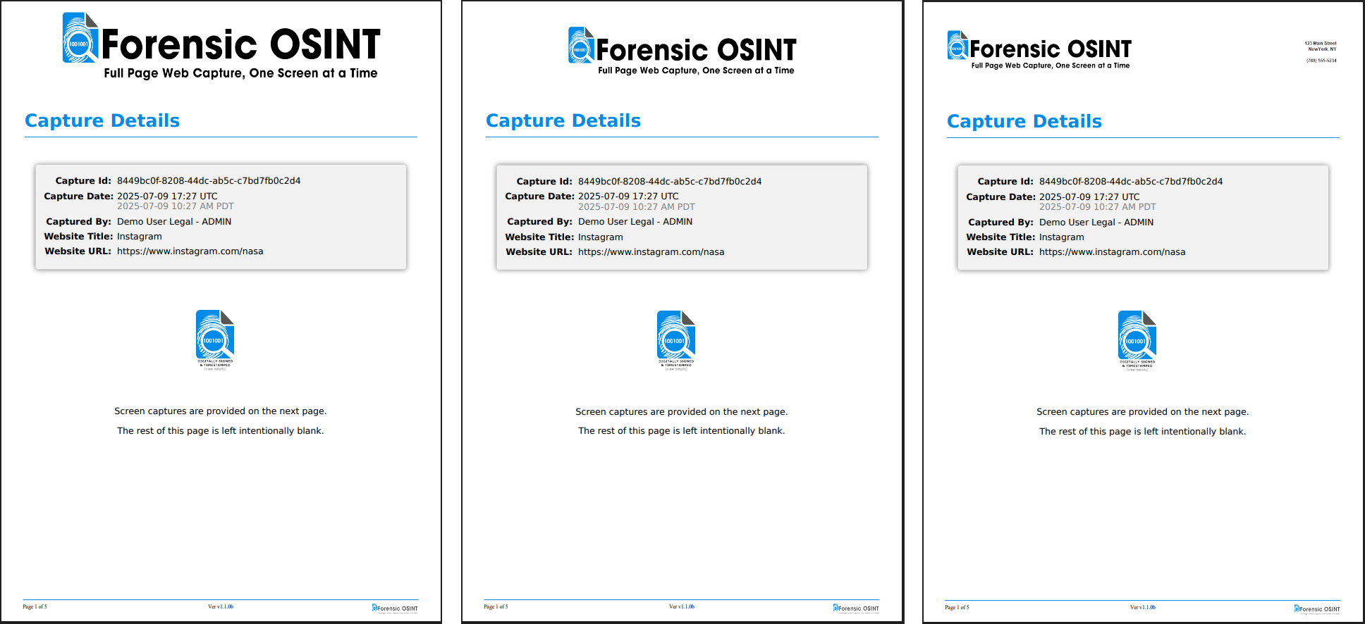 PDF page comparison with three different banner styles