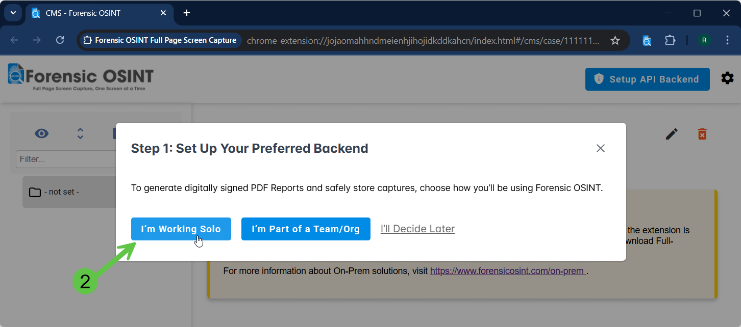 Click to view larger image Choose Usage Type for Forensic OSINT Backend