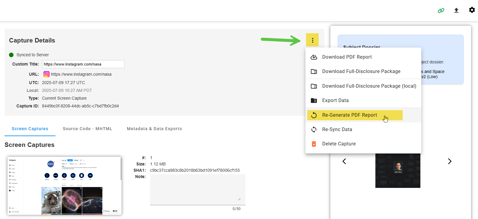 Regenerate PDF Report menu option