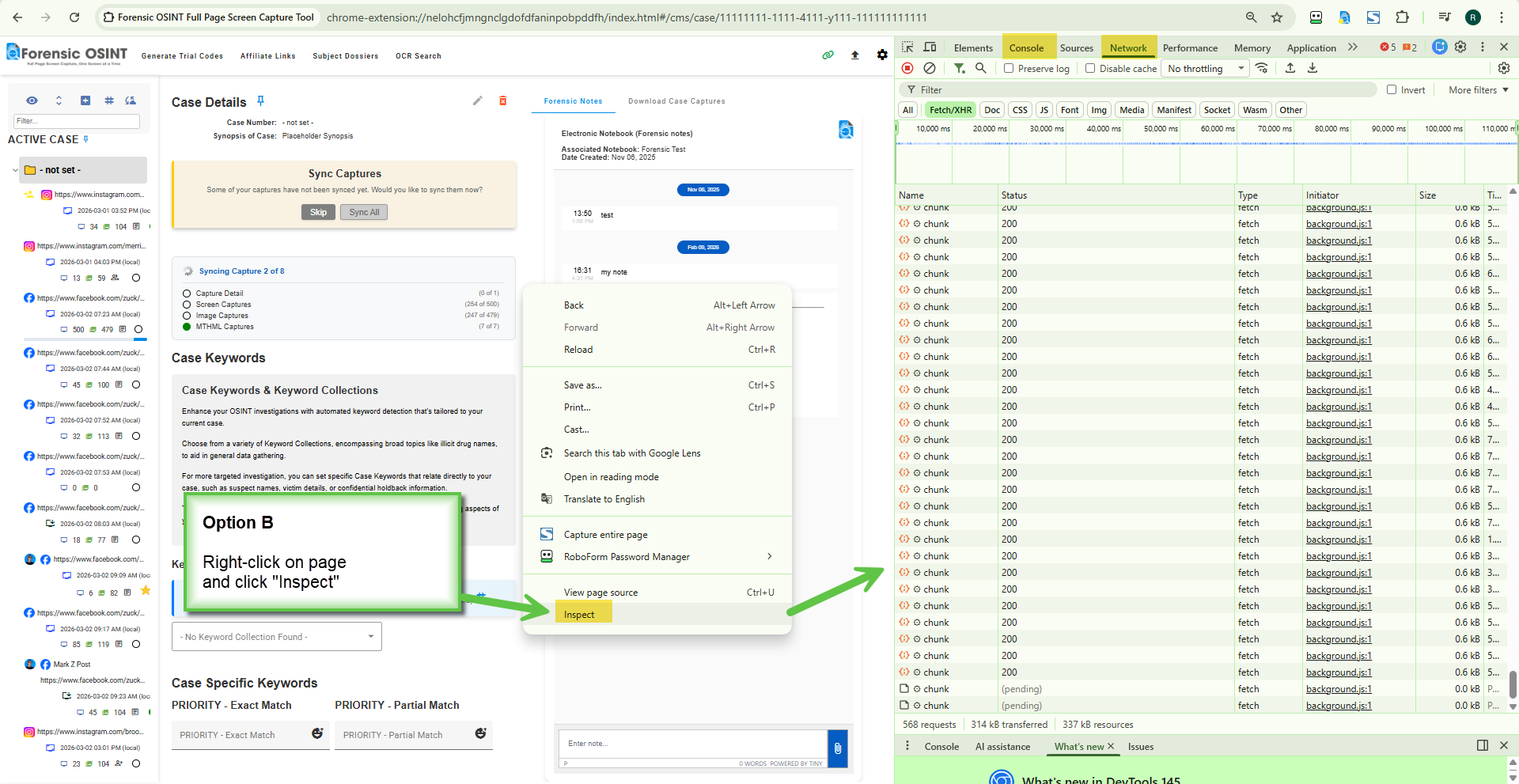 Click to view larger image Opening Developer Tools on the CMS page by right-clicking and selecting Inspect