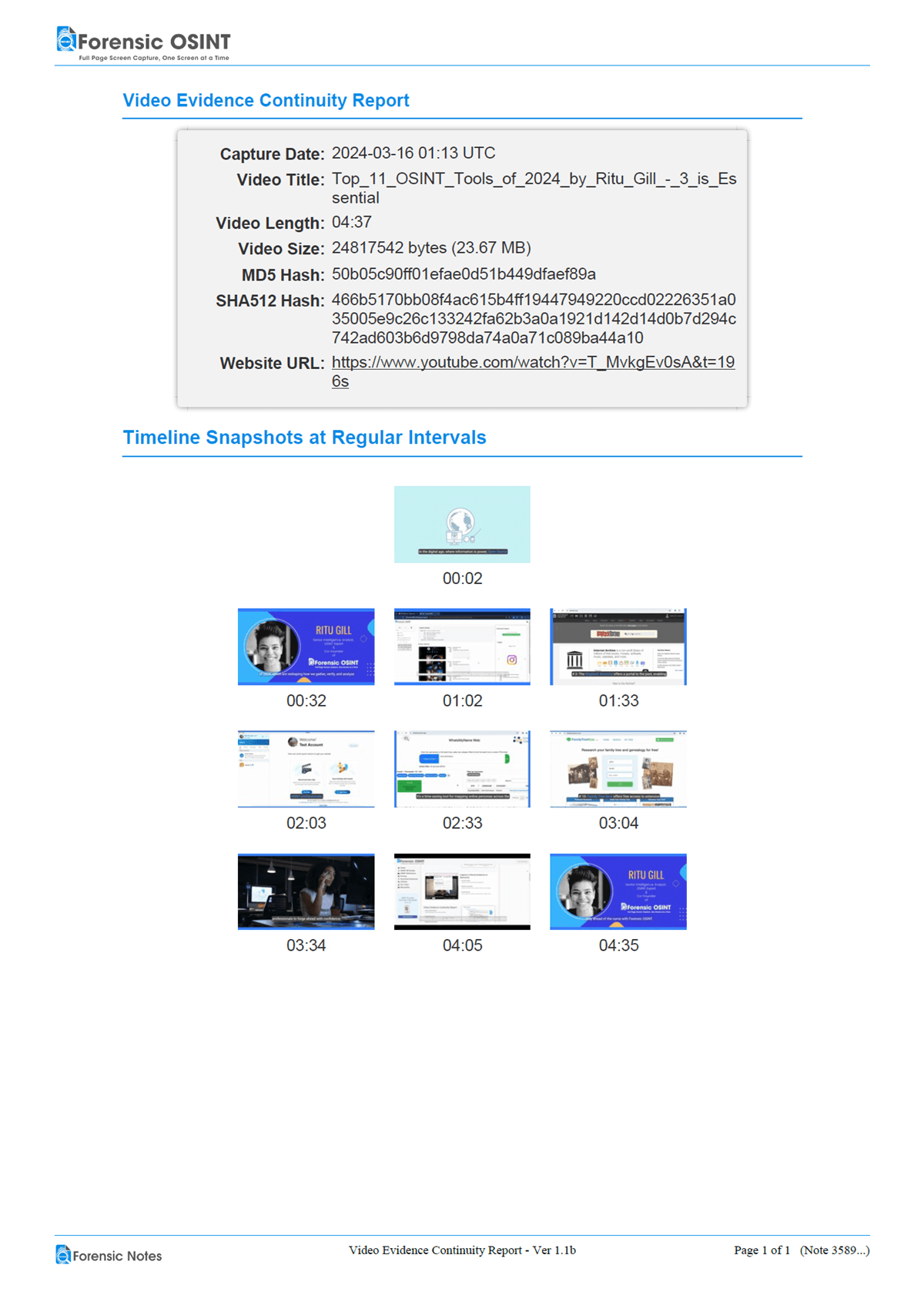 Click to view larger image Video Evidence Continuity Report