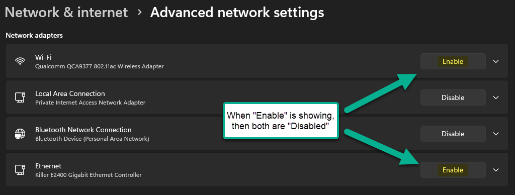 Disable Wi-Fi and Ethernet