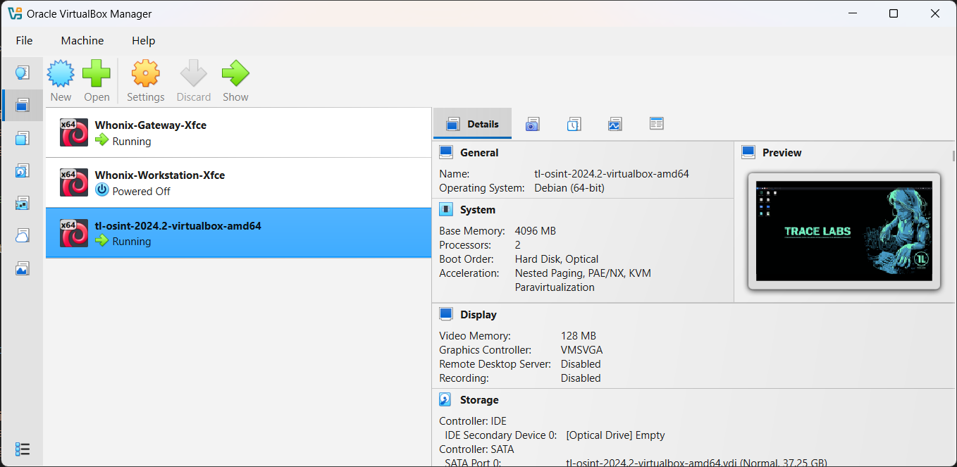 Click to view larger image VirtualBox Import dialog for Trace Labs OSINT VM OVA file — caption: 'Import the Trace Labs OSINT VM OVA into VirtualBox.'