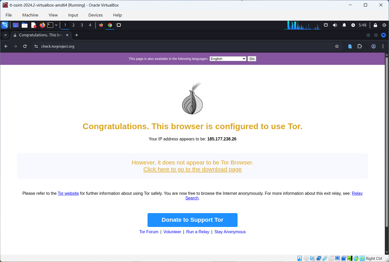 Click to view larger image Trace Labs VM - Disconnect and reconnect the network to apply the new static IP settings.